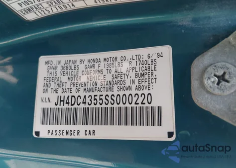 1995 Acura Integra Ls z USA, uszkodzony, nr VIN JH4DC4355SS000220